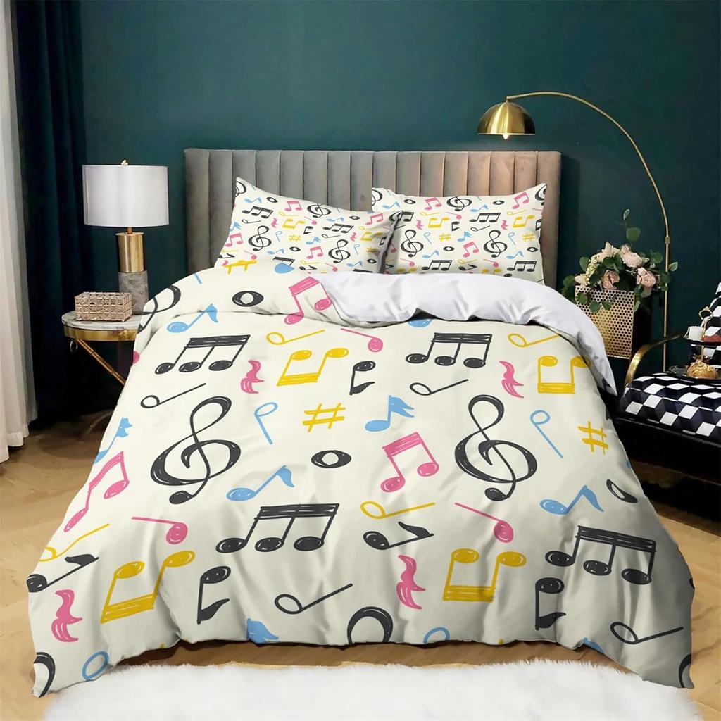 Music Bedding Set Twin Queen Musical Notes Duvet Cover For Kids Teens Girls Boys Bedroom Decor Piano Keyboard Comforter Cover