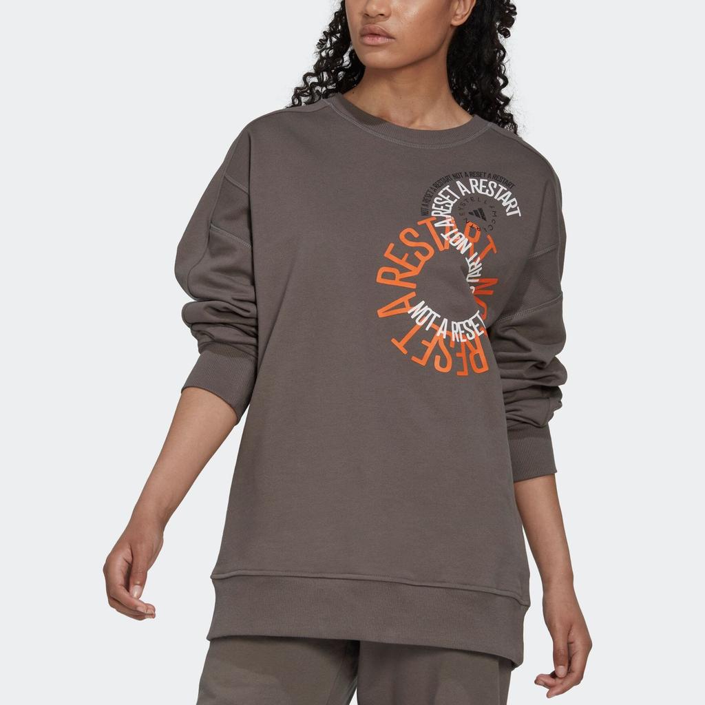 Adidas X Stella McCartney Co-Branded Logo Print Crew Neck Long Sleeve Sweatshirt Women Tops Brown IB5889