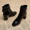 Fashion Comemore Temperament Fashion Women Boots Black High Heel Round Toe Ankle Boots for Women Autumn Winter Belt Buckle Short Booties