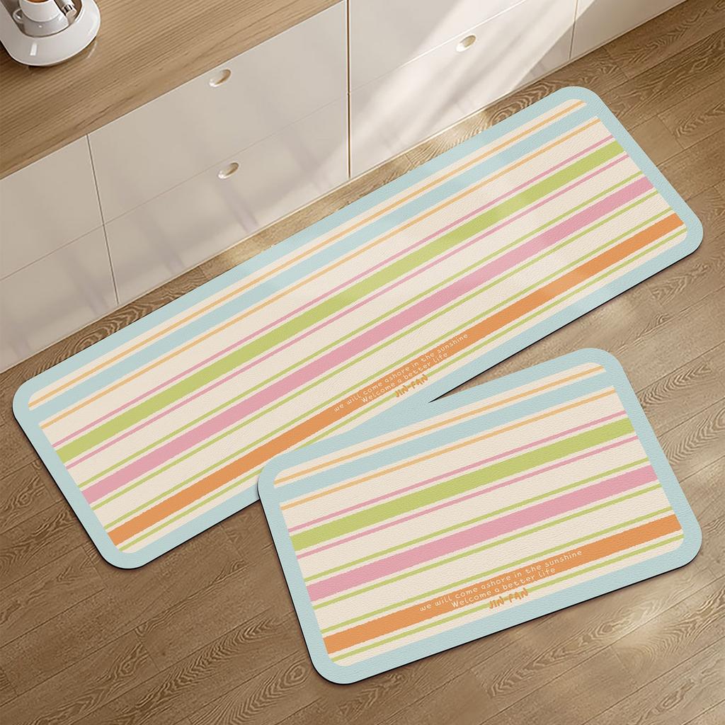 Kitchen Floor Mats Cute Plaid Carpet Pvc Leather Waterproof Rug Anti-slip Oil-proof Foot Mat Long Strip Home Decoration Carpets