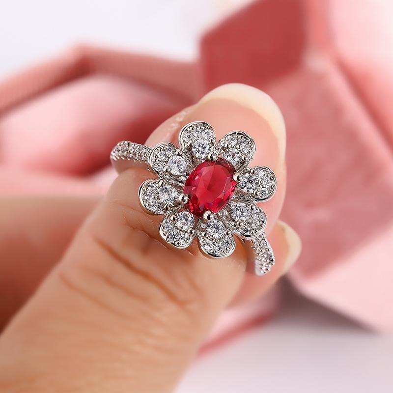

Новое кольцо с красным овальным цветком, сверкающее AAAA, полный бриллиант, циркон, женские ювелирные изделия, модные аксессуары для банкета и вечеринки красный