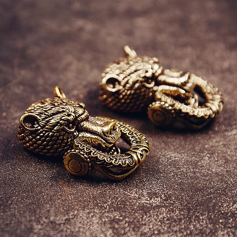 Brass Domineering Bear Buckle Car Keychain Creative Retro Chinese Style Male Trend Motorcycle Personality Keychain Circle