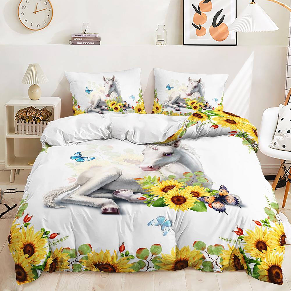 Three-Piece Sunflower Series Quilt Cover Bedding Kit Animal