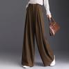 Women's High-Waist Woolen Wide-Leg Winter Pants with Pockets – Slimming, Non-Iron, Casual, Thickened Design for Mothers