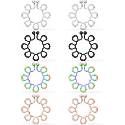 Ftovosyo 4 Pairs Adjustable Fake Nipple Rings Stainless Steel Non-Piercing Nipplerings for Women Faux Nipple Piercing Clip On Nipple Jewelry