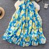 Retro V-Ausschnitt Schmetterlingsärmel Druck Chiffon Elegantes Sommerkleid A-Linie Schlagärmel Urlaubsdruck Damenkleider