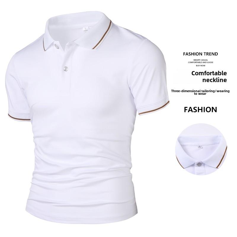 Men's Ice Silk Quick Drying Short Sleeved T-shirt Summer High-end Casual Business Clothes Breathable Solid Color Polo Shirt Top