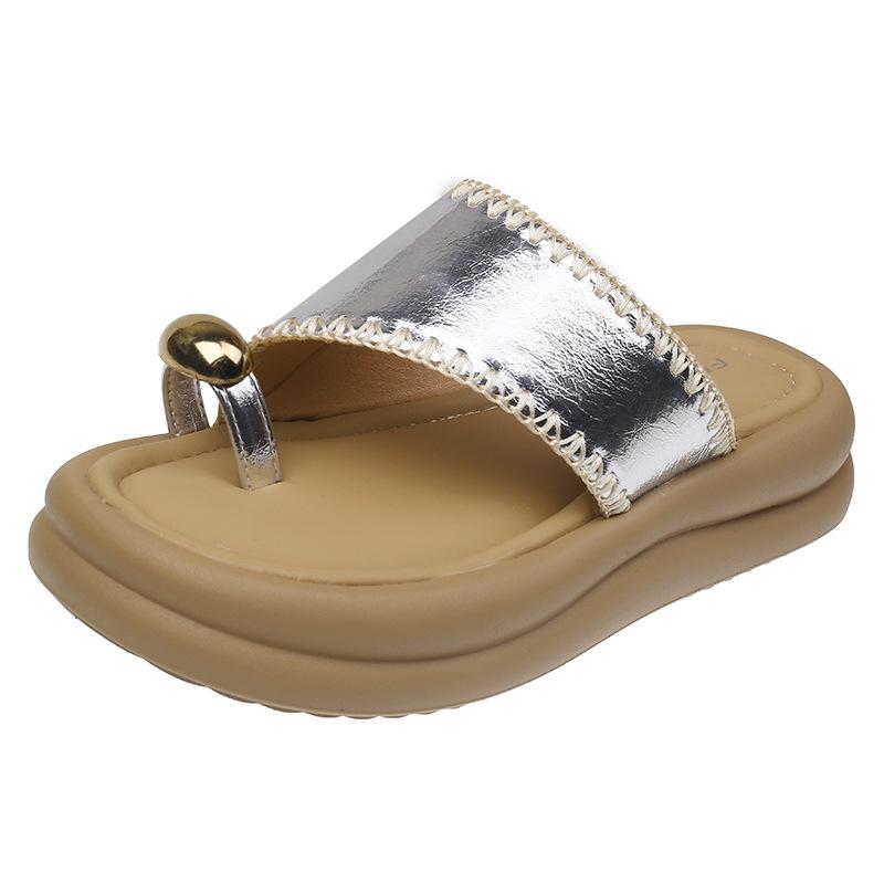 thick-bottomed pearl slippers women's summer wear 2025 new versatile cover-toed beach lazy drag fairy wind cool slippers