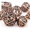 7 sztuk miedziana wieża metalowe kostki pusty metalowy zestaw kości wielościennych nadaje się do odgrywania ról RPG gra planszowa gra karciana