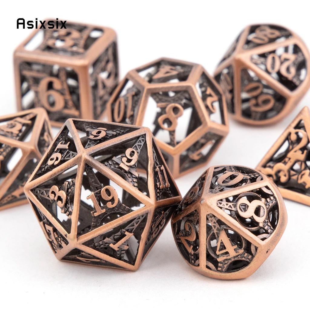7 sztuk miedziana wieża metalowe kostki pusty metalowy zestaw kości wielościennych nadaje się do odgrywania ról RPG gra planszowa gra karciana