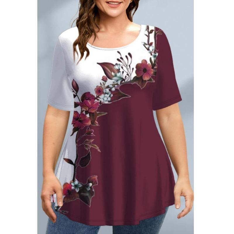 Summer Round Neck 3D Floral Butterfly Printed Top Fashionable Casual Short Sleeved Women's Plus SizeT-shirts