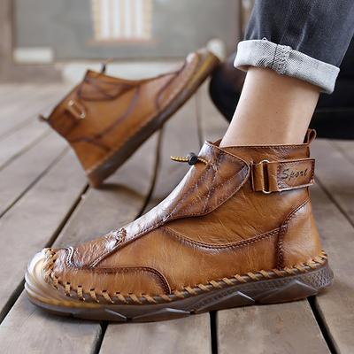 Fashion 2025 New Men's Leather Casual Shoes Breathable  Slip On Low Top Walking Shoes Outdoor Male Ankle Boots Slip-Resistant Work Boots
