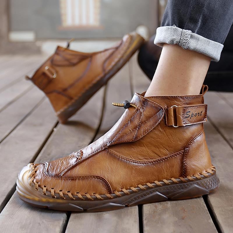 Fashion 2025 New Men's Leather Casual Shoes Breathable  Slip on Low Top Walking Shoes Outdoor Male Ankle Boots Slip-Resistant Work Boots