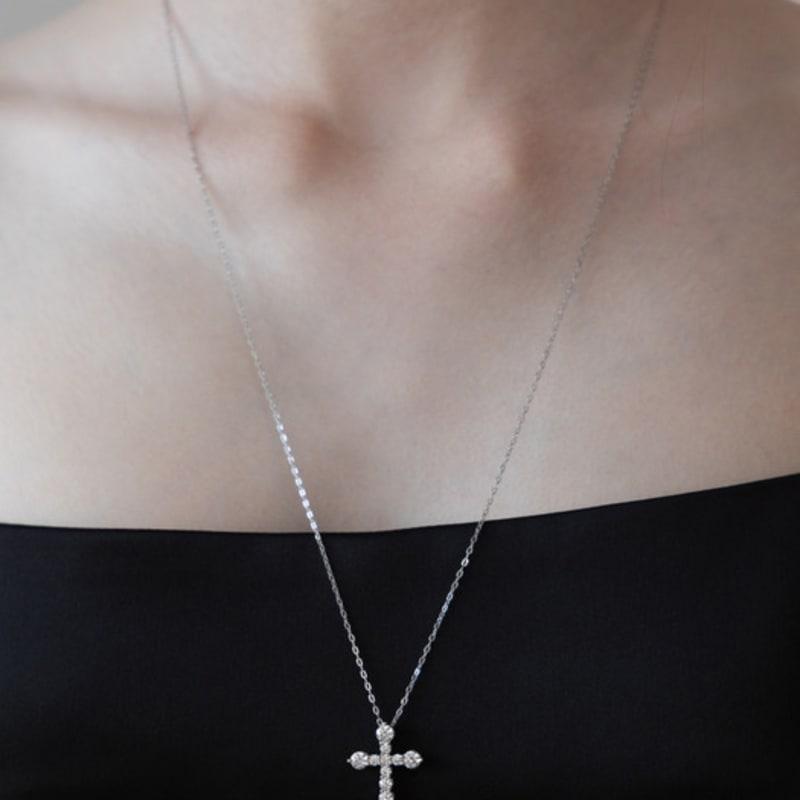 Tatiana (925 Silver) Dazzling Cross Pendant Long Necklace NZ2481