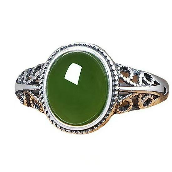 Vintage Faux Hetian Jade Ring with Spinach Green Chalcedony