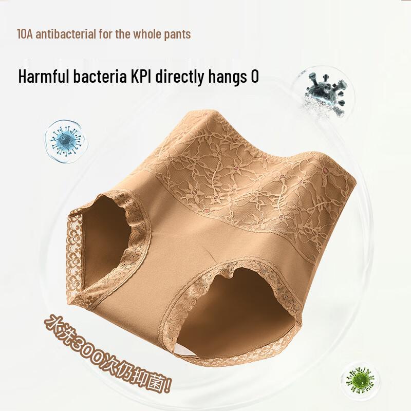 Women's High-Waist Lace Tummy Control Briefs with Antibacterial Cotton Crotch