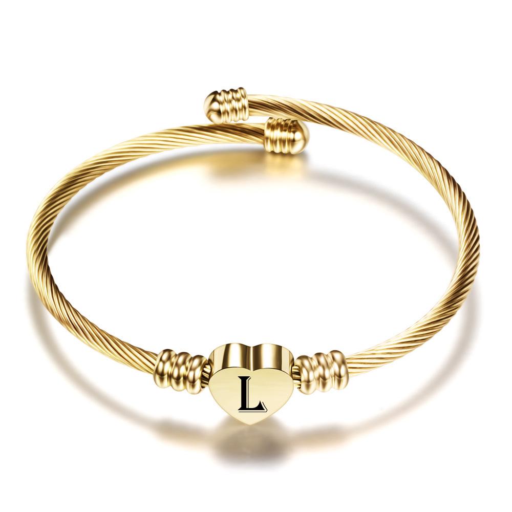 Golden 26-Letter Stainless Steel Woven 18K Gold  Titanium Peach Heart Women s Bracelet