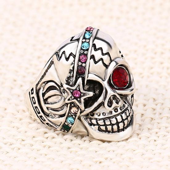 Unisex Punk Style Skull Star Rhinestone Inlaid Lover's Gift Ring Jewelry