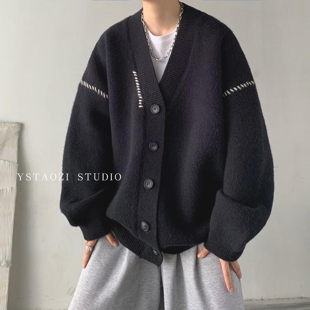 Cardigan Maglione Cappotto Giapponese Retro da Uomo con Scollo a V - Maglieria a Vestibilità Larga per Coppie Autunno/Inverno