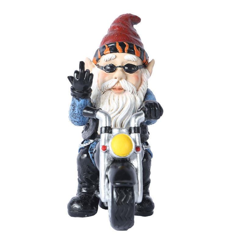 1PCS Gnome Dwarf Resin Crafts Garden Decoration Home Ornaments Biker Old Man Riding Motorcycle Statue Gardening Decorations