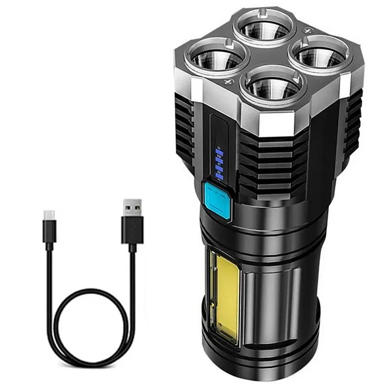 High Power 4 LED Flashlight Rechargeable Torch Protable Spotlights Camping Waterproof COB Side Light For Outdoor Hand Lantern