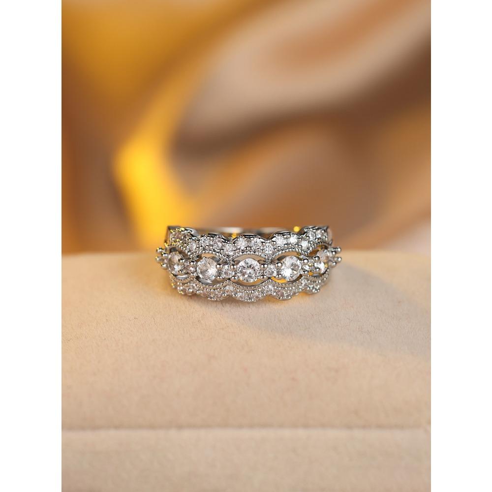 

Универсальное круглое кольцо с белыми бриллиантами по всему кругу, в простом модном стиле, легкая роскошь, на каждый день, женское No. 8
