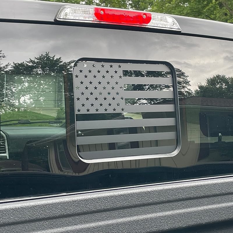 Rear Middle Window Decal Fits For Chevy Colorado GMC Canyon 2015-2025 Back Sliding Window Matte Black American USA Flag Sticker (Equipped With Red