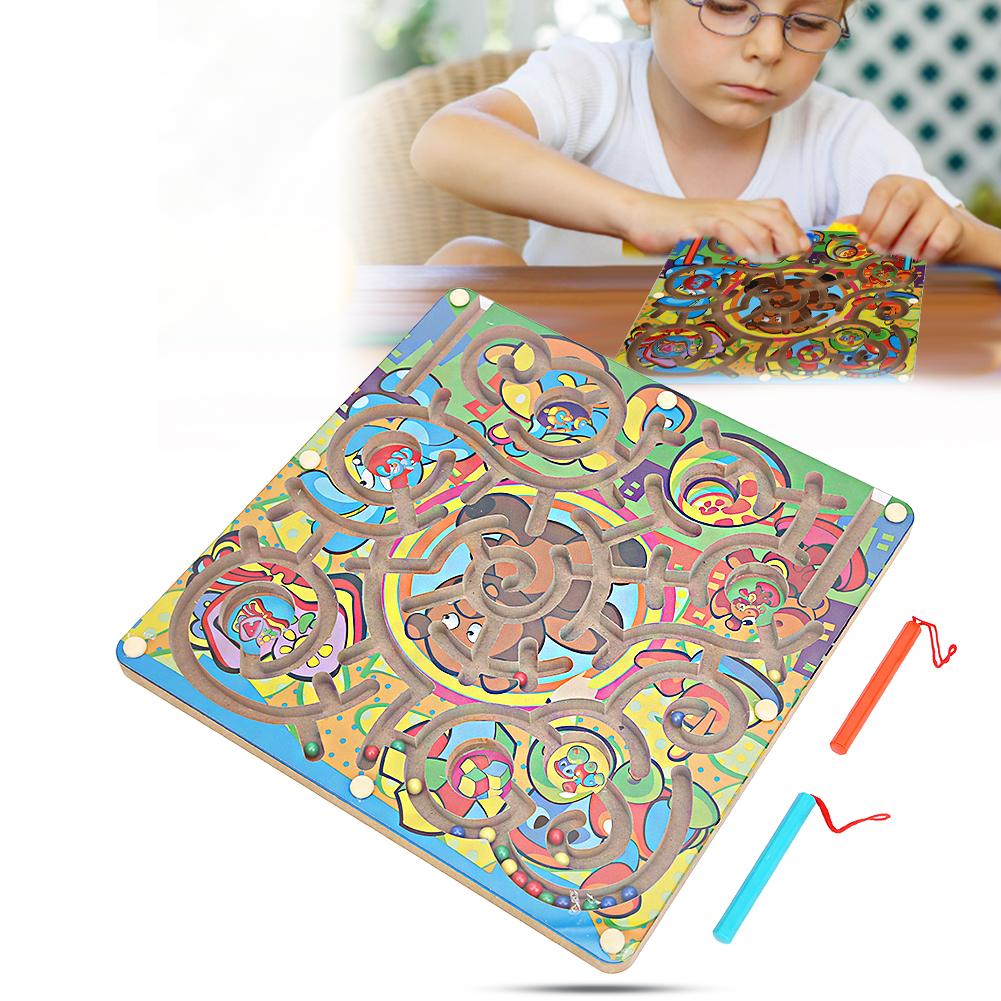 Magnetic Maze Game Puzzle Board Games Children Kid Toddler Educational Wooden Toy