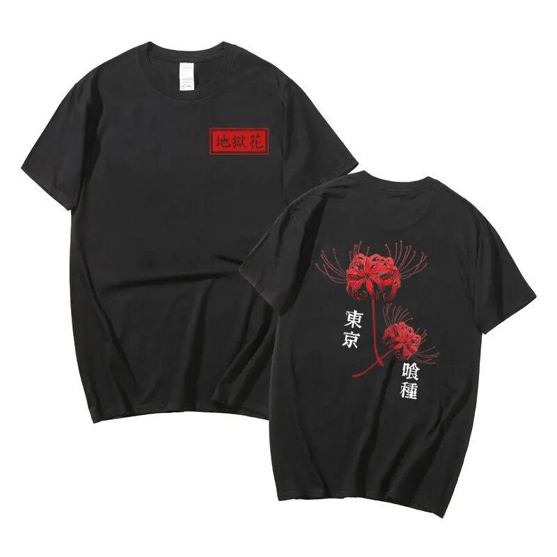 Japanese Unisexga Unisex Women Fashion Kanekiken T-shirts Anime Tokyo Ghoul Spider Lily Print Tshirt Unisex Women Harajuku Casual T Shirt