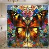 1 piece of exquisite glass enamel butterfly digital print shower curtain, machine washable, bright butterfly and floral pattern