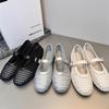 Women's Summer Weaving Casual Flats Shoes Comfortable Round Toe Cut-out Mary Jane with Straight Buckles Fishnet Sandals