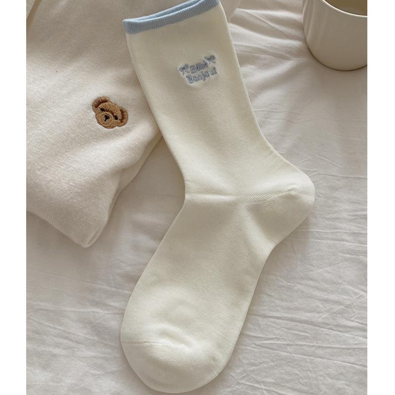 

Женские весенне-осенние новые носки из чистого хлопка с вышивкой букв, контрастного цвета, подходящие ко всему 1 pair синий/кремовый