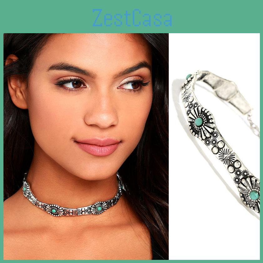 Alloy Gypsy Artistic Necklace With Gemstone Inlay For Vintage Outfits Inspired