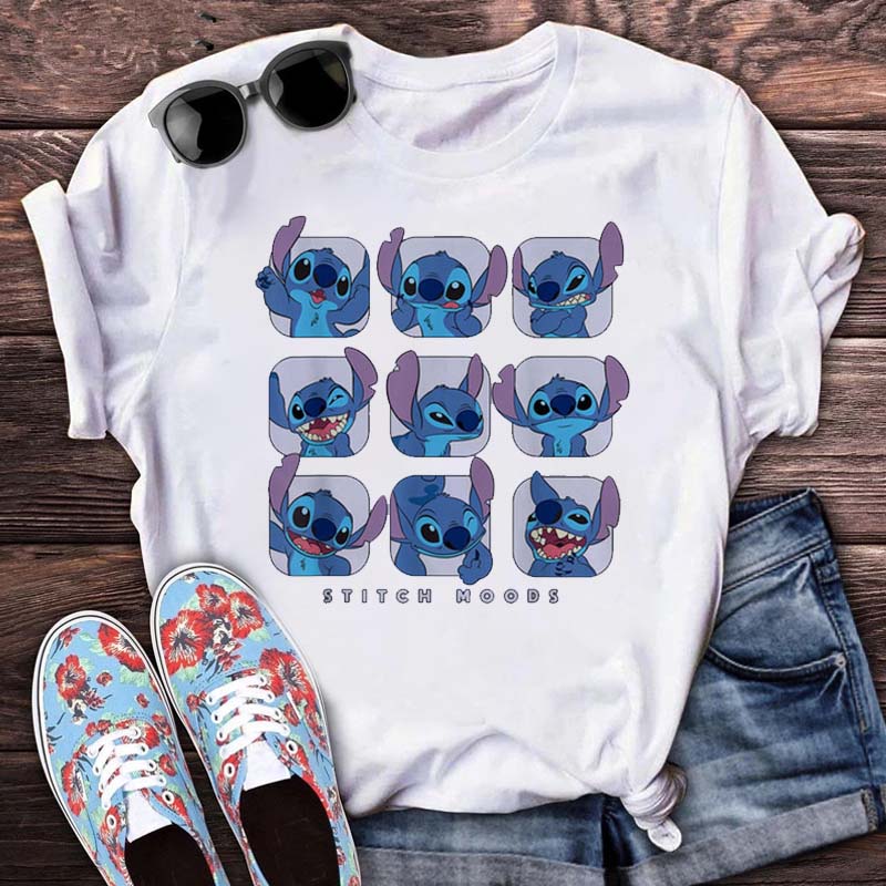 Cartoon Lilo Stitch Print T Shirts Fashion Graphic Tees Cute Stitch Tops Funny Vintage Casual Tshirt Gift Unisex