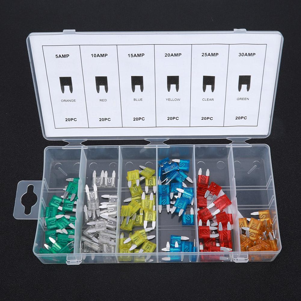 120Pcs Box Small Size Car Blade Fuse Assortment Kit 5AMP 10AMP 15AMP 20AMP 25AMP 30AMP Fuse