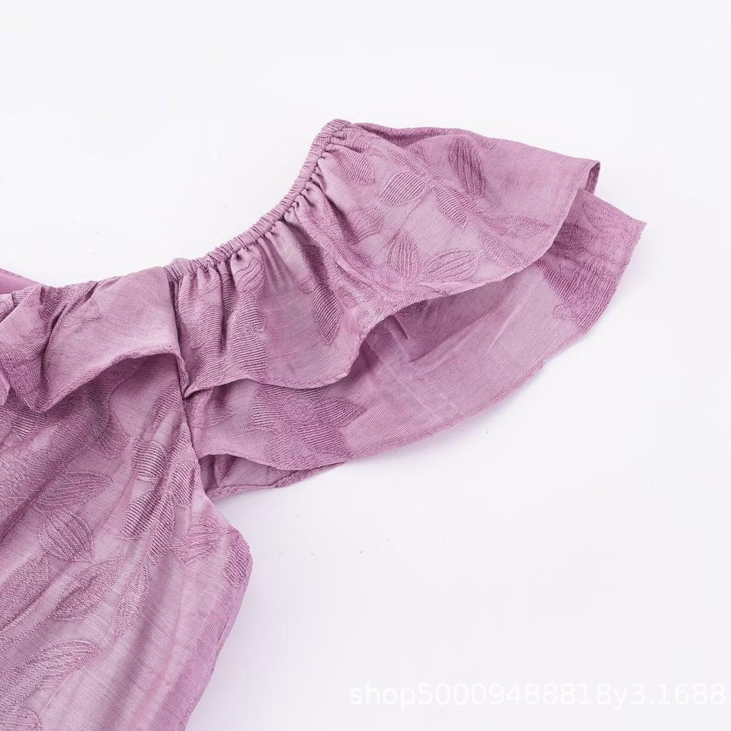 Summer High-quality New French Elegance Temperament Tie-dye Jacquard Lotus Leaf Collar Slim and Thin Long Dress Women