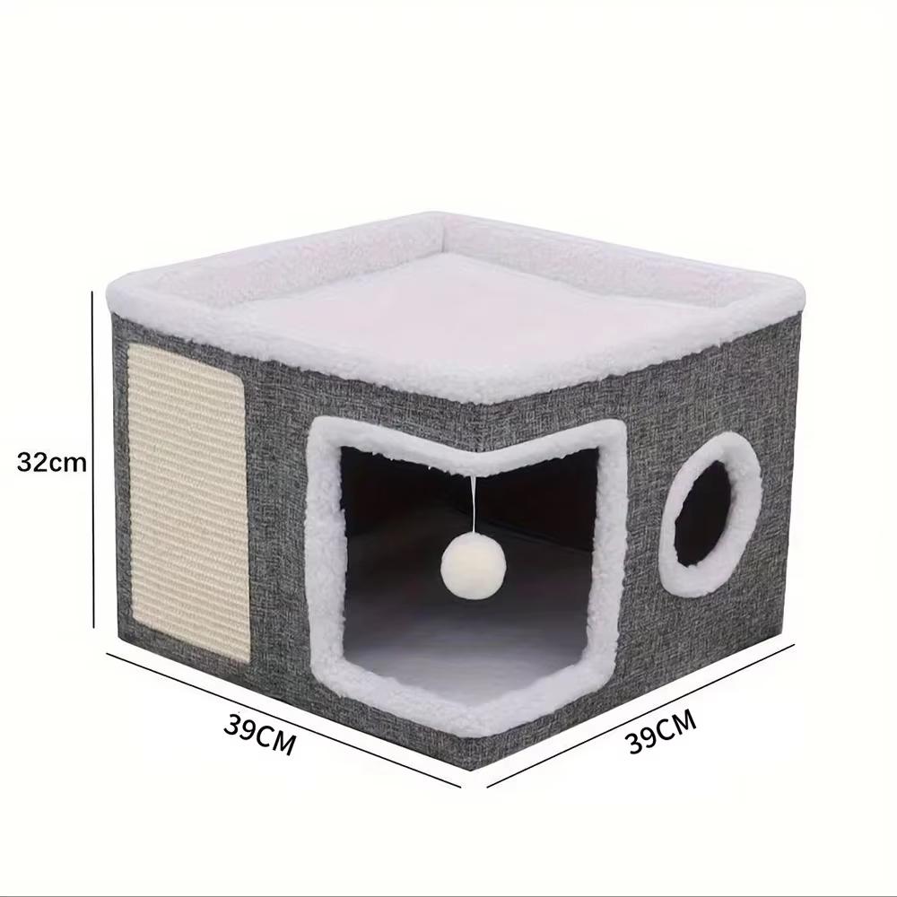 

4-Season Multi-Level Cats House Foldable Scratching Board & Non-Slip Bed Cats Base Big Capacity Pet Bed Cat Cave Cat Accessories