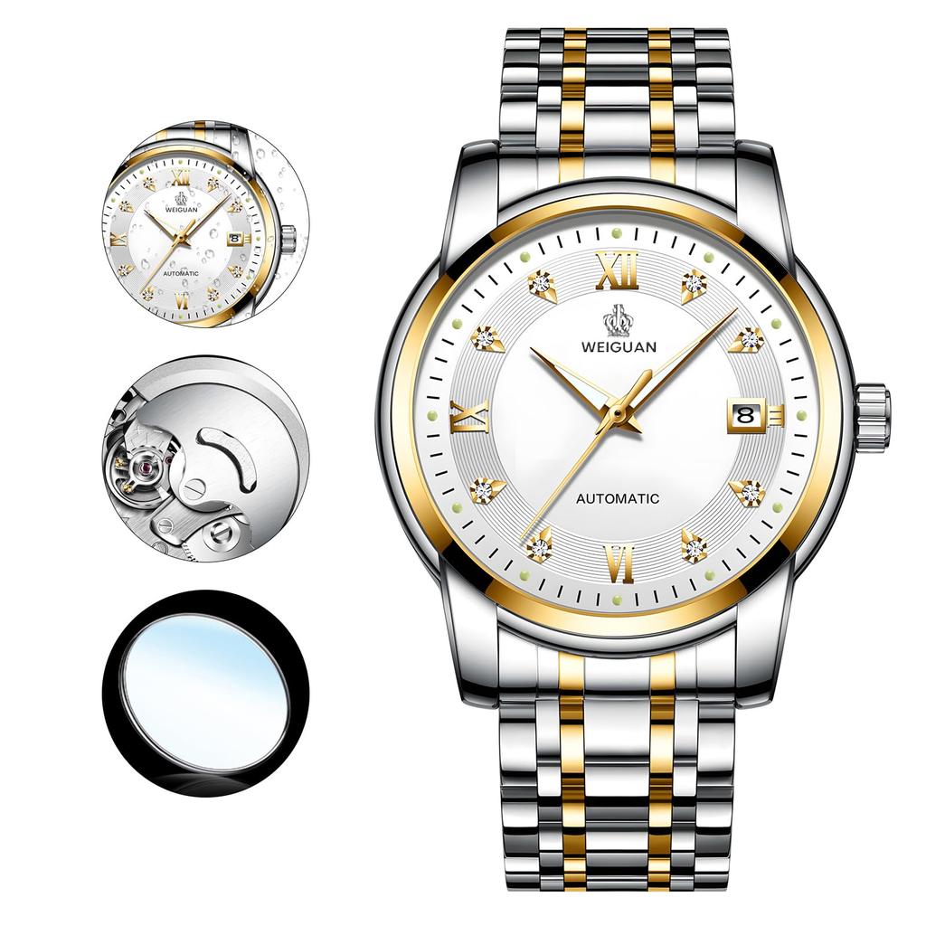 Reloj de Pulsera TeamSky Mecánico Automático Manual Acero Inoxidable Grande Día Regalo Plata, Reloj para Hombre, Mecánico, Acero, Resistente al Agua, Reloj, Acero, Luminoso,