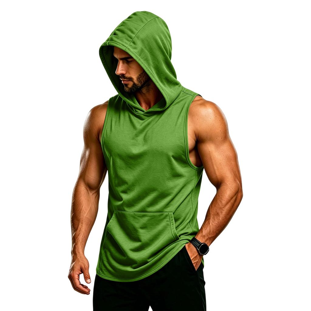Men's Sleeveless Hoodie Muscle Fit Gym Tank Top Breathable Quick Dry Workout Vest for Fitness Training