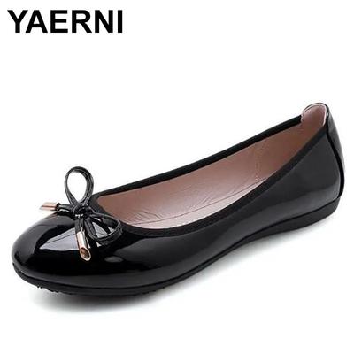 YAERNGrote Maat 42/43 Dames Enkele Schoenen Strik Platte Schoenen Lakleren Loafers Vrouwen Ronde Neus Opvouwbare Schoenen Vrouw Bruidsmeisjes Platte Schoenen