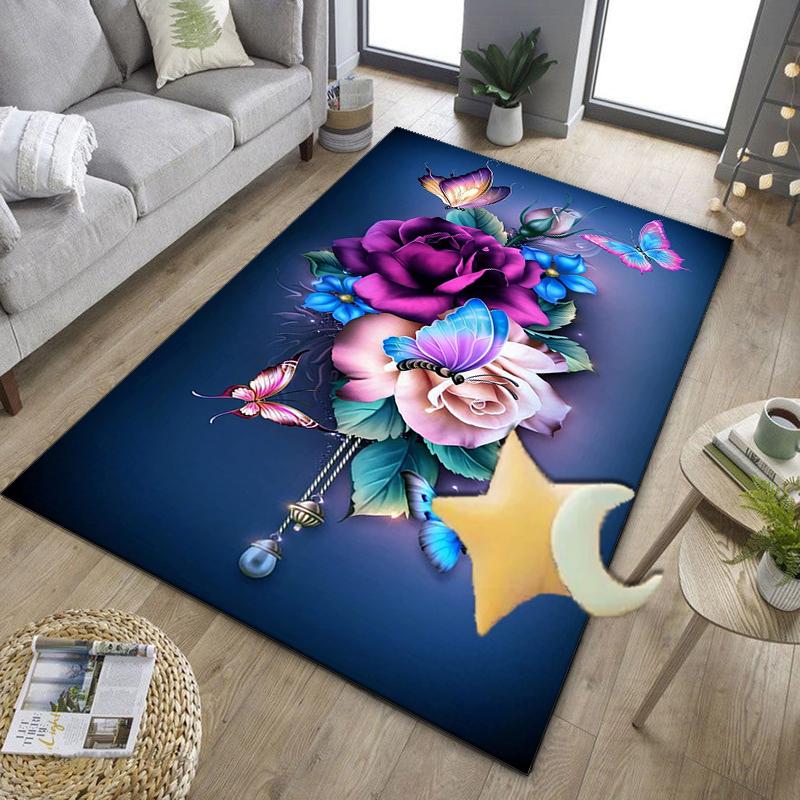 Blue Roses And Butterflies Office Rug Chair Mat, Entryway Carpet, Suitable for Front Door, Bedroom, Living Room, Desk, Holiday Gift