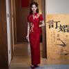 Phoenix Embroidery Red National Style New Chinese Long Sleeve Improved Cheongsam Women's Premium Bridal Toast Engagement Dress