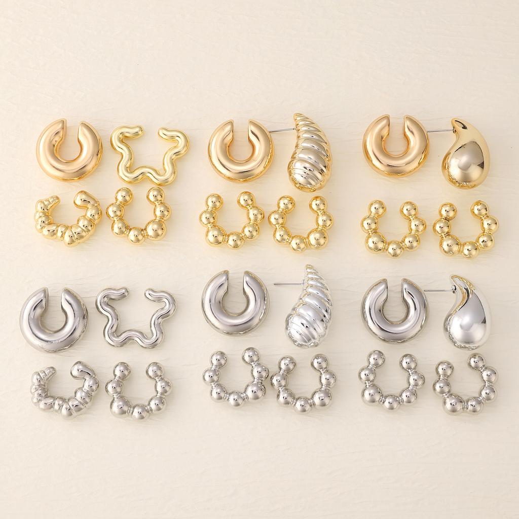4Pc/set Vintage Geometric Clip Earring Women Trendy Glossy C Shape No Piercing Fake Cartilage Ear Cuff Jewelry Accessories
