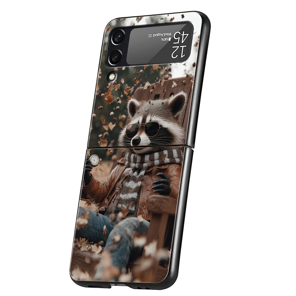 Hard PC Phone Case For Samsung Galaxy Z Flip 7 6 5 4 Black Cover For Galaxy Z Flip 3 Foldable Shockproof Capas Mapache Funda Bag