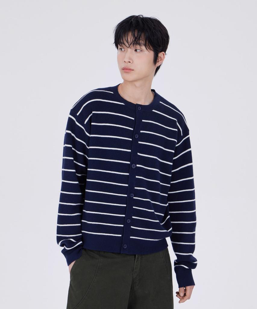 GLW Striped Crop Knit Cardigan Navy