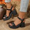 Coarse heel sandals women's summer outer wear New Year's fashion wedge heel waterproof table one-word buckle high heels large size