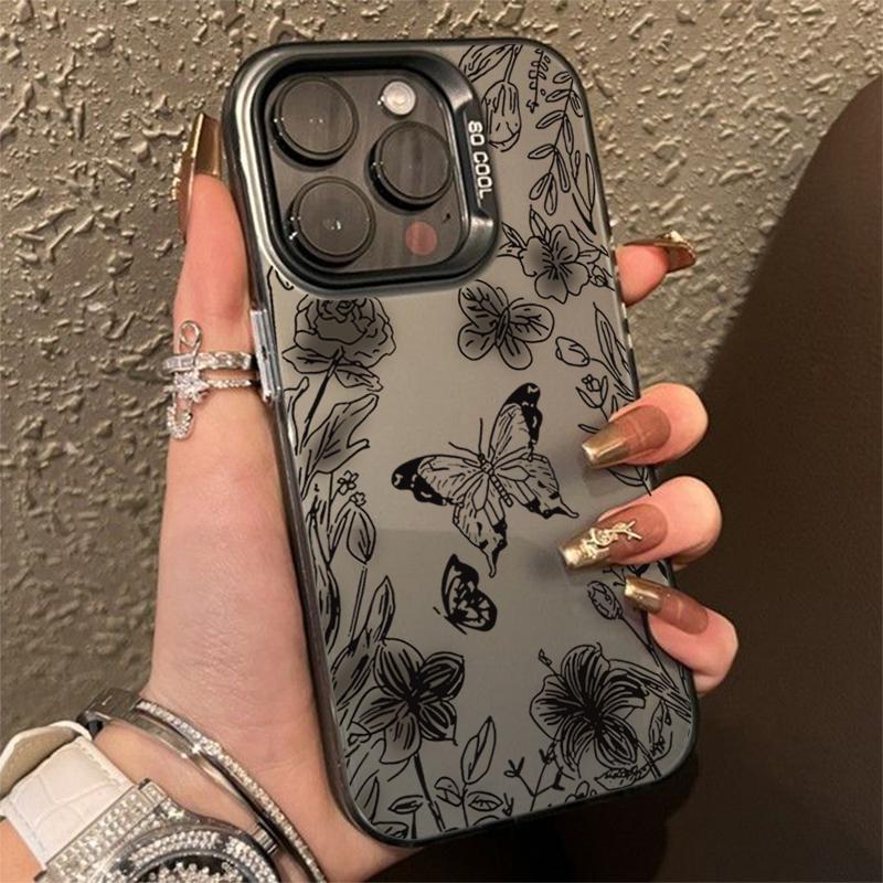 

Vintage Floral Butterfly Line Art Phone Case for iPhone 17 16 15 14 13 12 11 16E Series Pro Max Plus Double Layer Protection iphone 13 ProMax