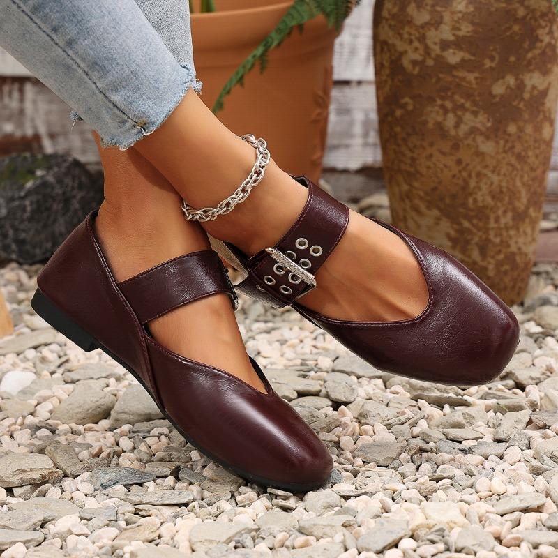 Fashion Spring New Flat Single Shoes Women's Fashion Square Head Shallow Mouth Soft Sole Anti-slip Wear-resistant Low-top Shoes
