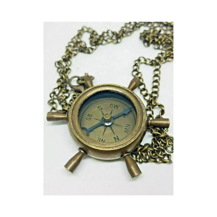 

Vintage Brass ship wheel Compass Antique nautical pocket pendent Gift For Marine