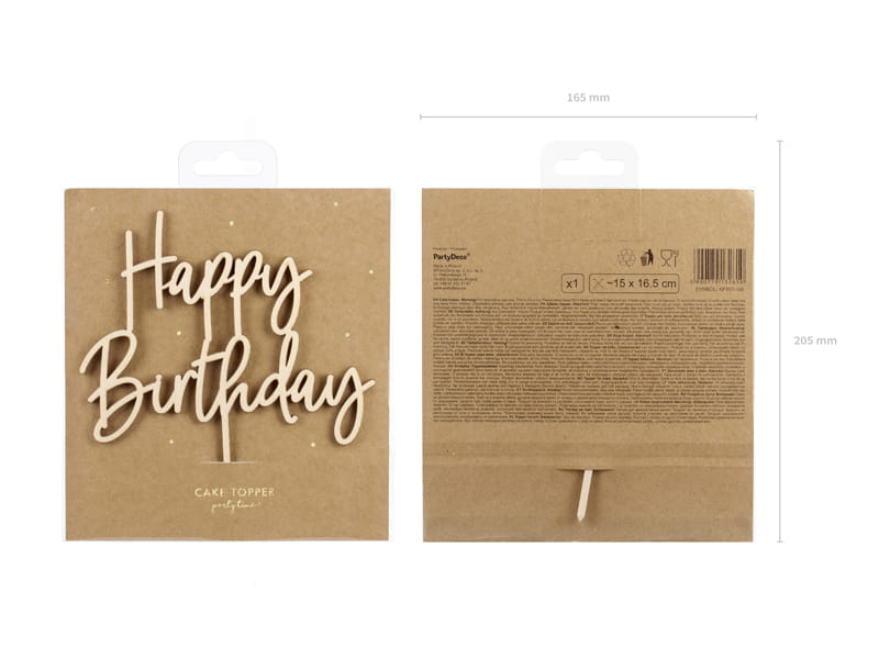 Topper Na Tort Drewniany Happy Birthday 16,5 Cm
